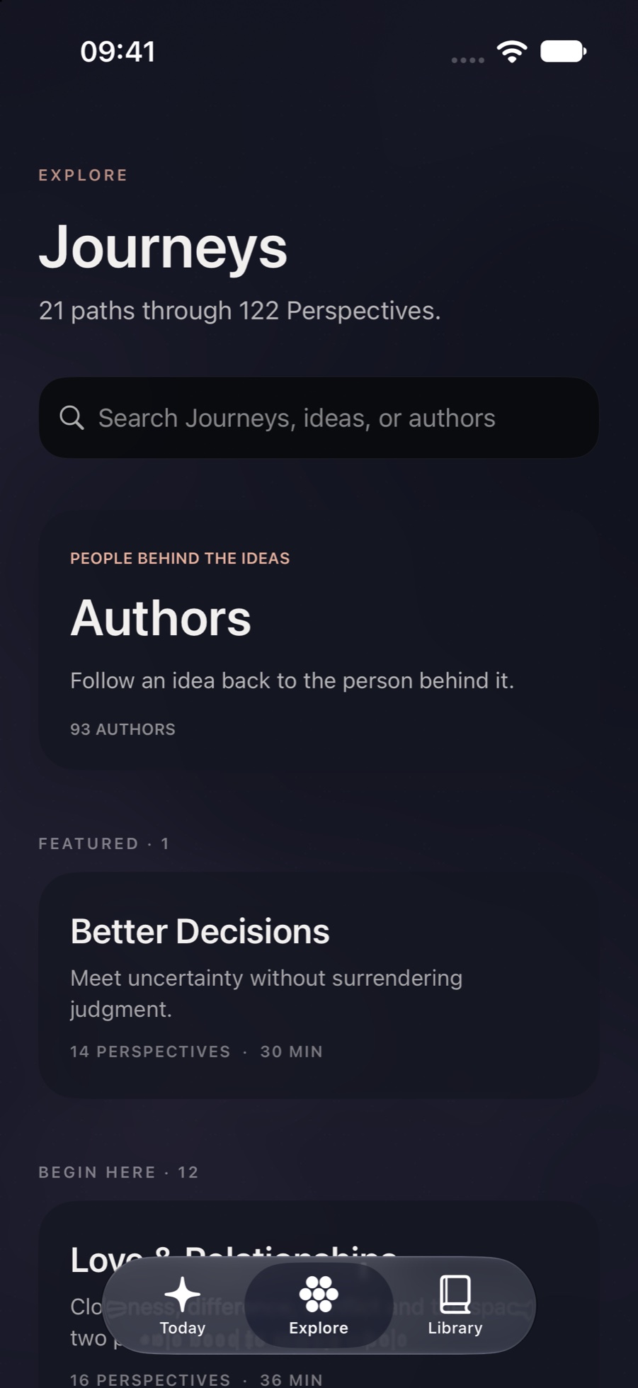 Aely Explore in dark mode with Journeys, authors and related Perspectives